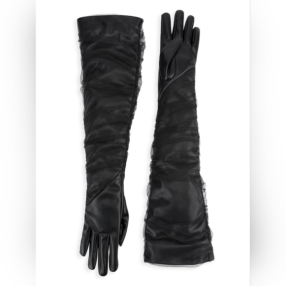 NWT Lamarque MARILYN | FAUX LEATHER AND TULLE GLOVES Miscraeants - Picture 4 of 4